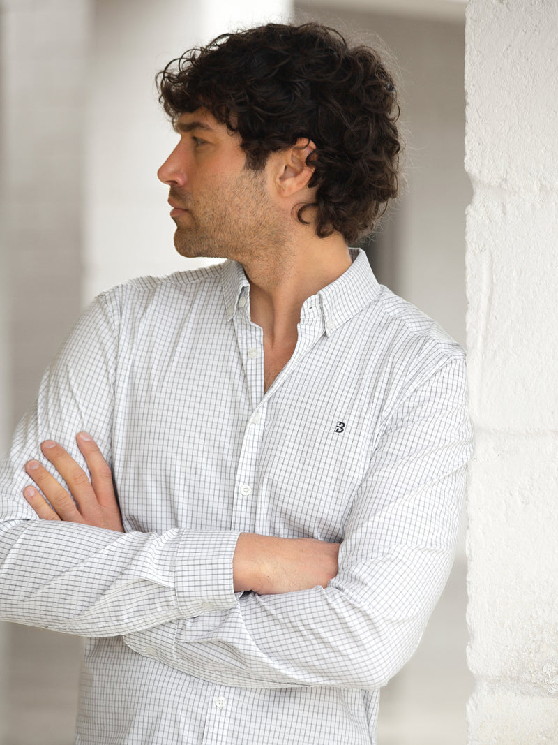 Conrad Long Sleeve Checked Shirt - White