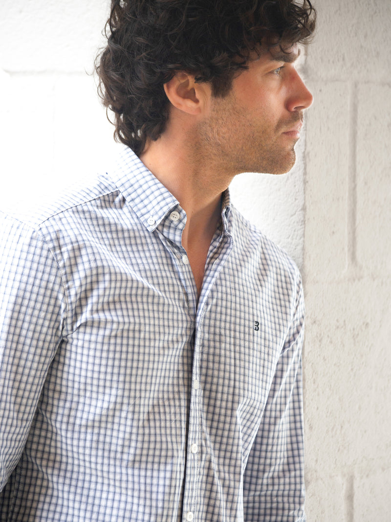Conrad Long Sleeve Checked Shirt - White & Blue