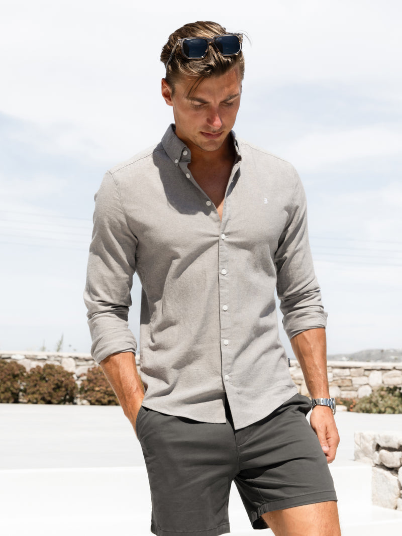 Rowan Long Sleeve Cotton Shirt - Warm Grey