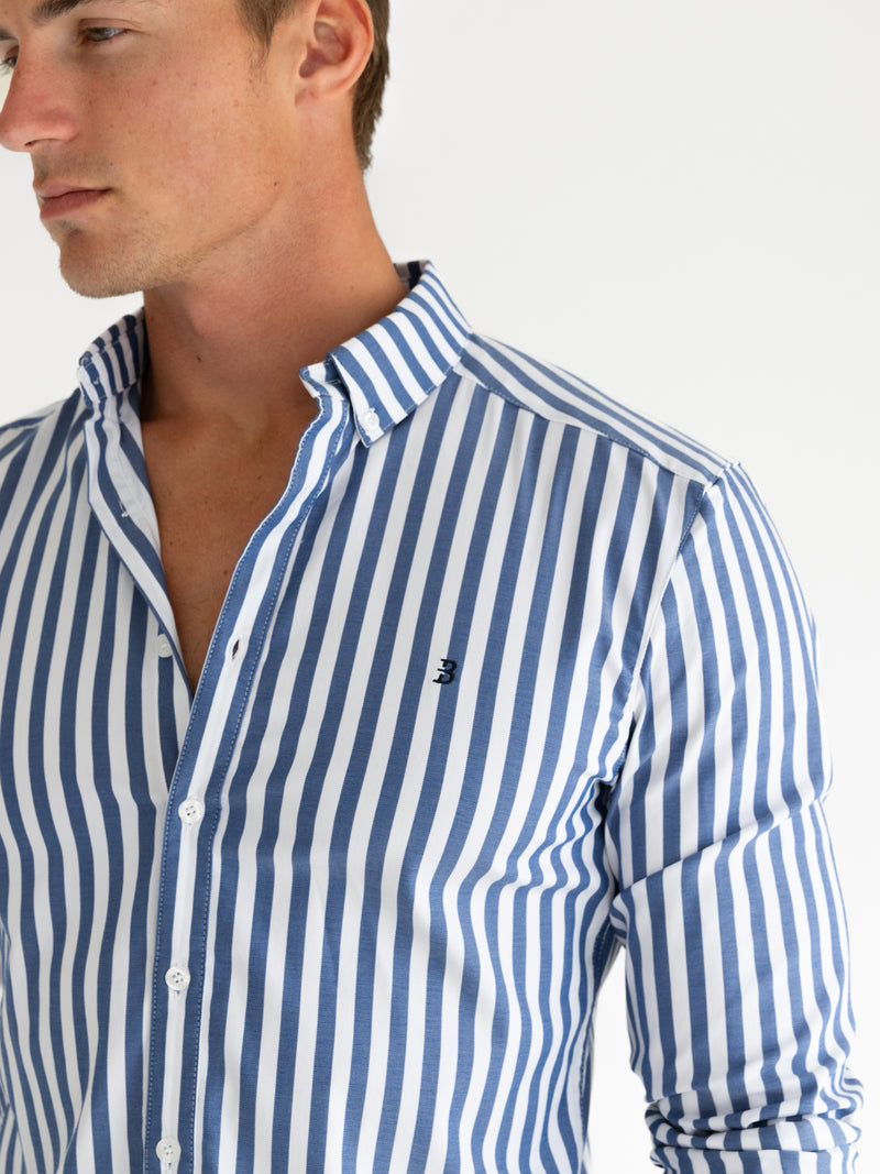 Isaac Long Sleeve Stripe Shirt - Navy