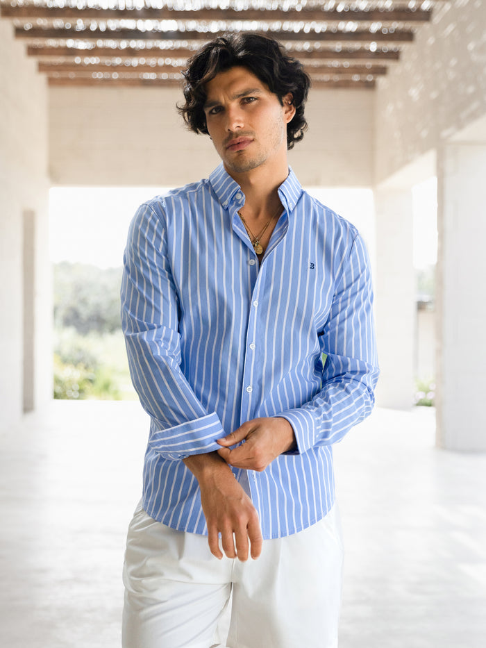 Elias Long Sleeve Stripe Shirt - Light Blue