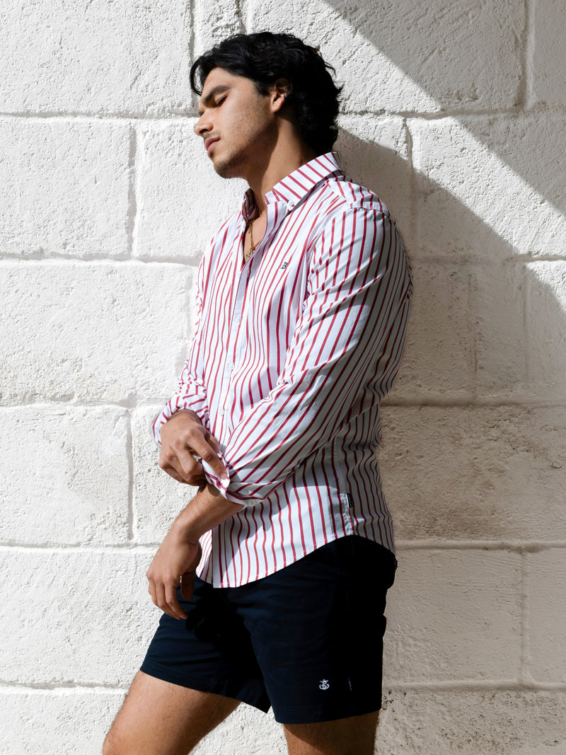 mens white dress shirt with red stripes Cinch Men's White Striped Button Down Shirt S