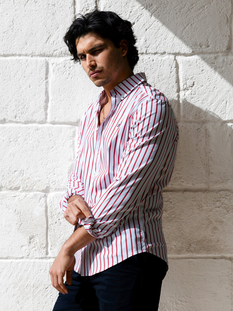 Elias Long Sleeve Stripe Shirt - White & Red