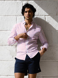 Elias Long Sleeve Stripe Shirt - White & Red
