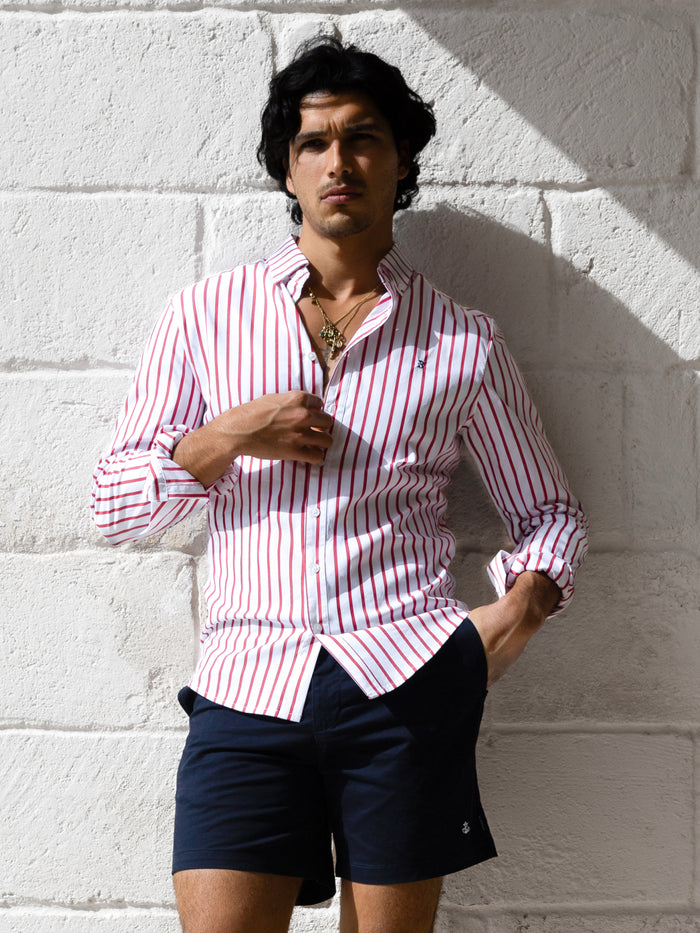Elias Long Sleeve Stripe Shirt - White & Red