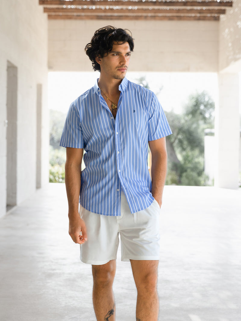 Elias Short Sleeve Stripe Shirt - Light Blue