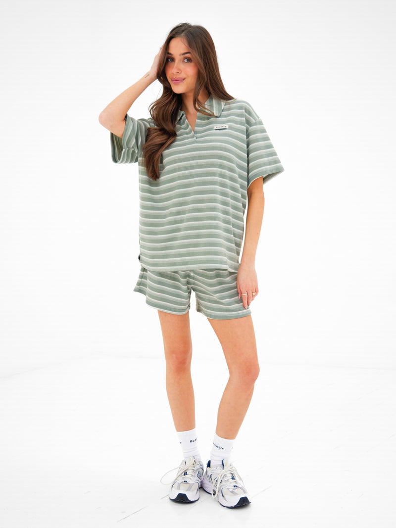 Soft Stripe Waffle Shorts - Green Stripe