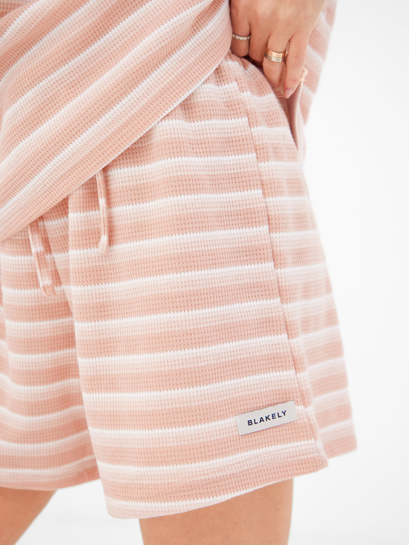 Soft Stripe Waffle Shorts - Peach Stripe