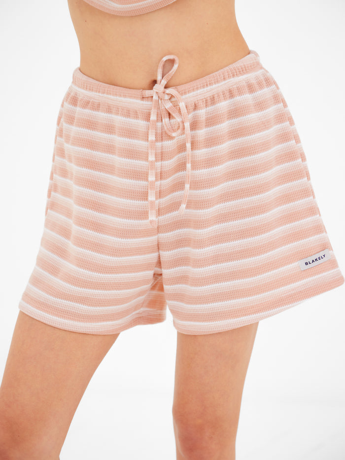 Soft Stripe Waffle Shorts - Peach Stripe