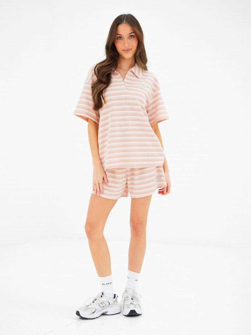 Soft Stripe Waffle Rugby Shirt - Peach Stripe