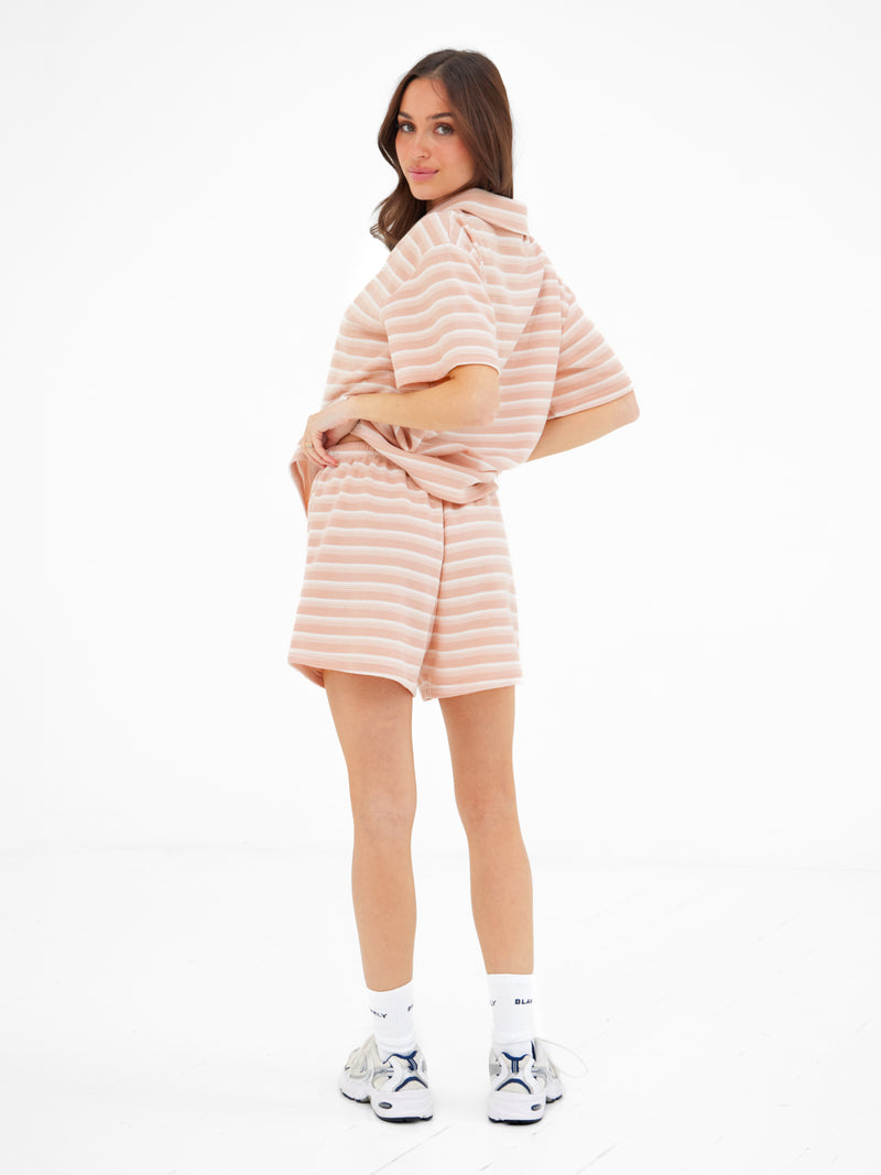 Soft Stripe Waffle Rugby Shirt - Peach Stripe