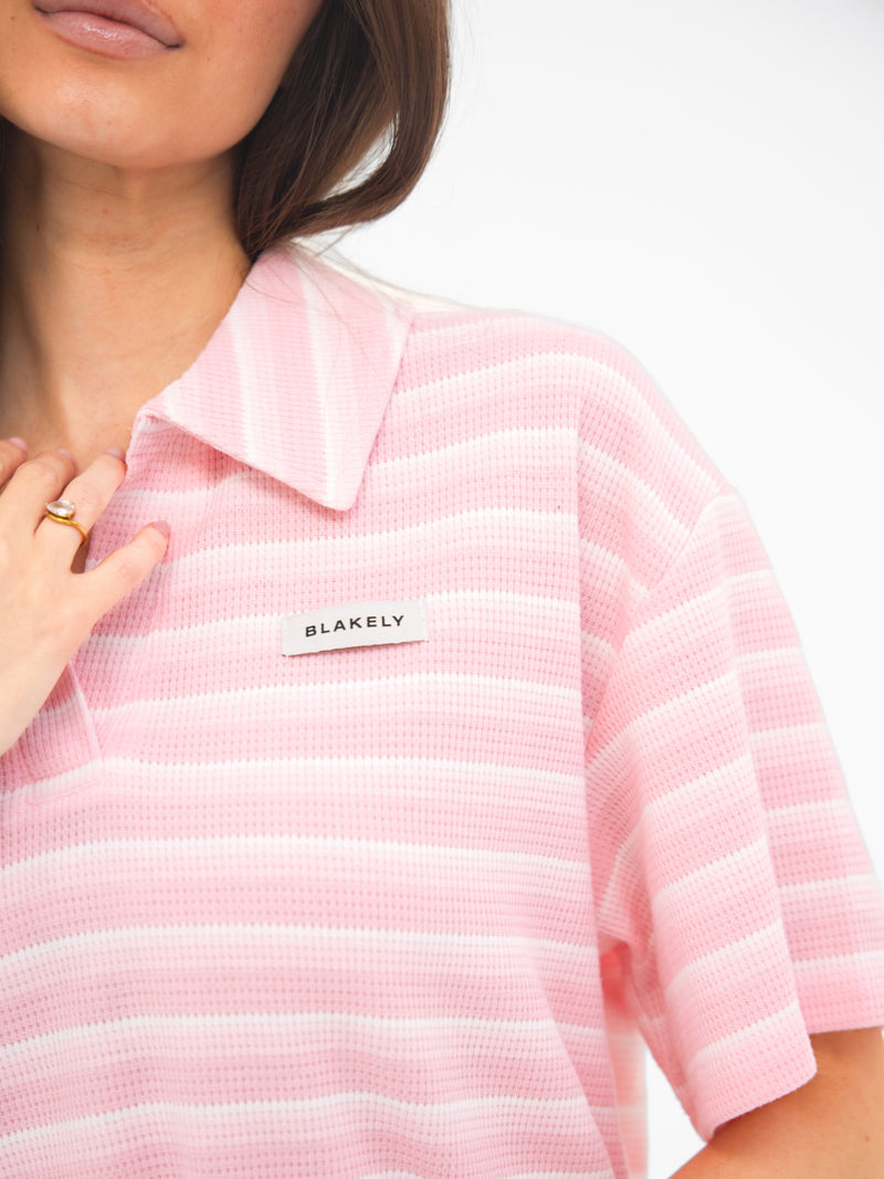 Soft Stripe Waffle Rugby Shirt - Pink Stripe