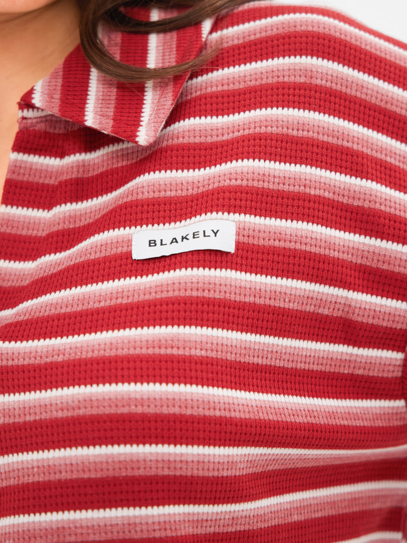 Soft Stripe Waffle Rugby Shirt - Red Stripe