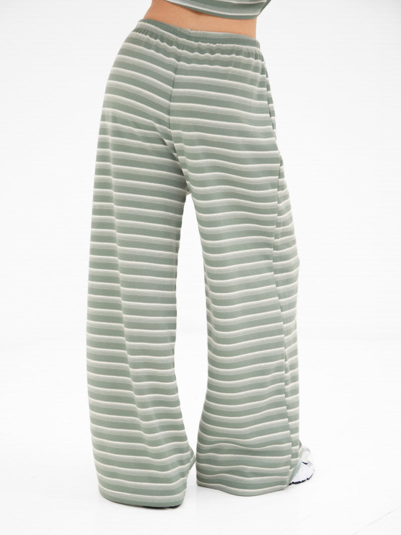 Soft Stripe Waffle Trousers - Green Stripe