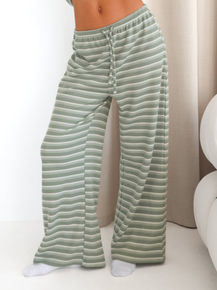 Soft Stripe Waffle Trousers - Green Stripe