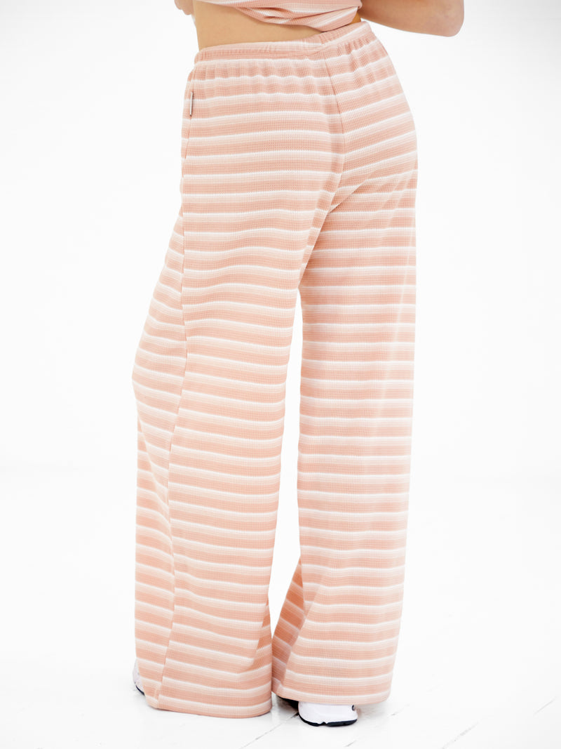Soft Stripe Waffle Trousers - Peach Stripe