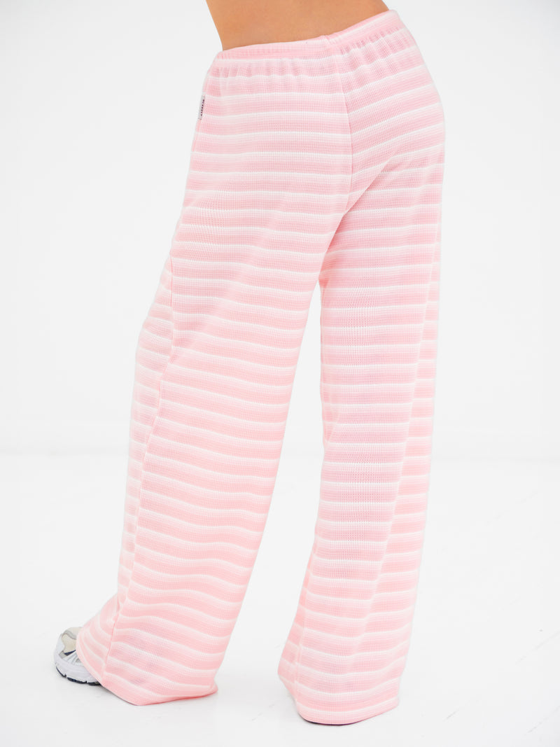 Soft Stripe Waffle Trousers - Pink Stripe