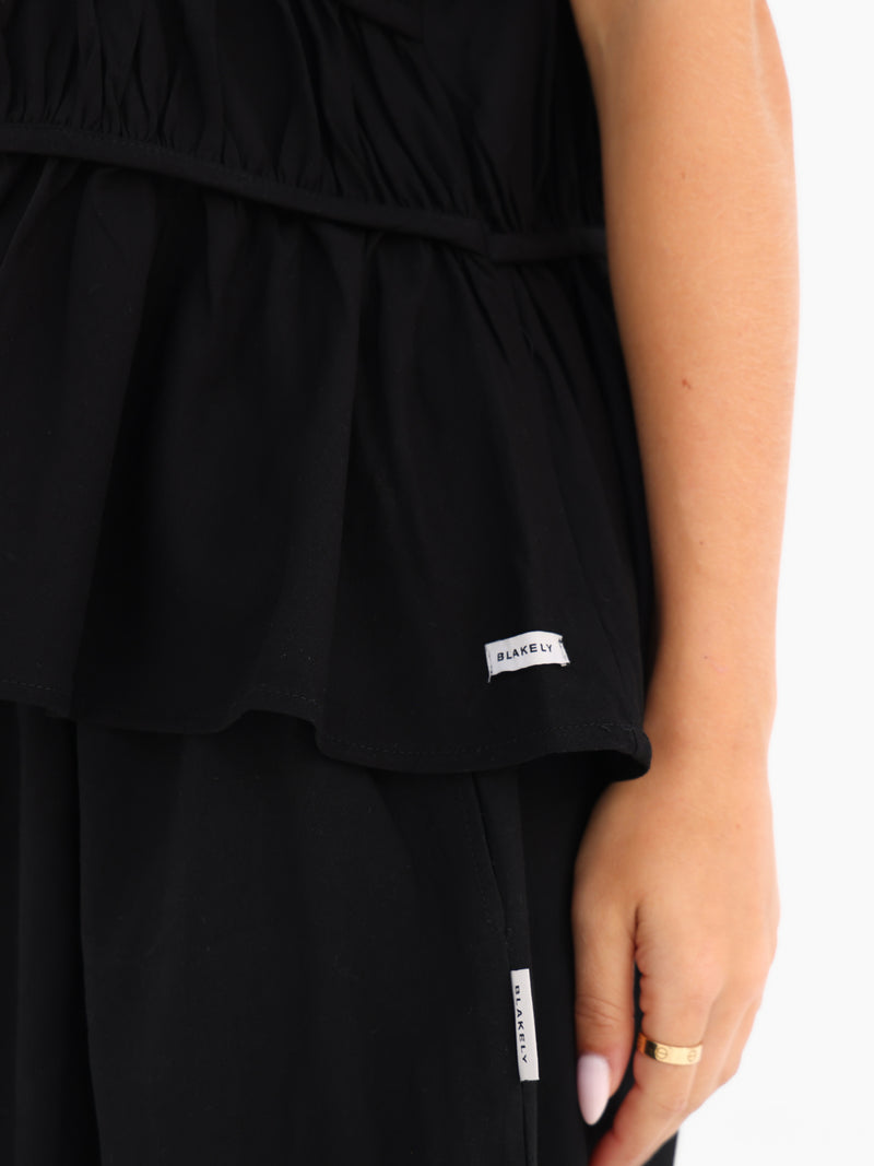 Alessia Linen Frill Top - Black