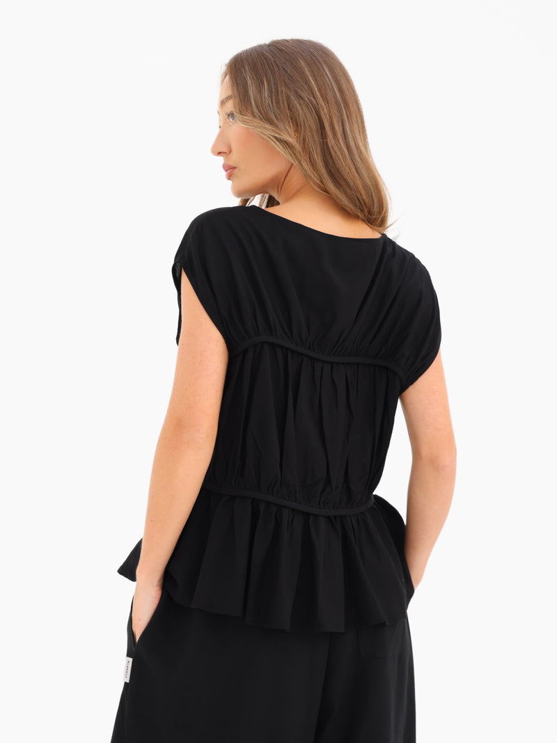 Alessia Linen Frill Top - Black