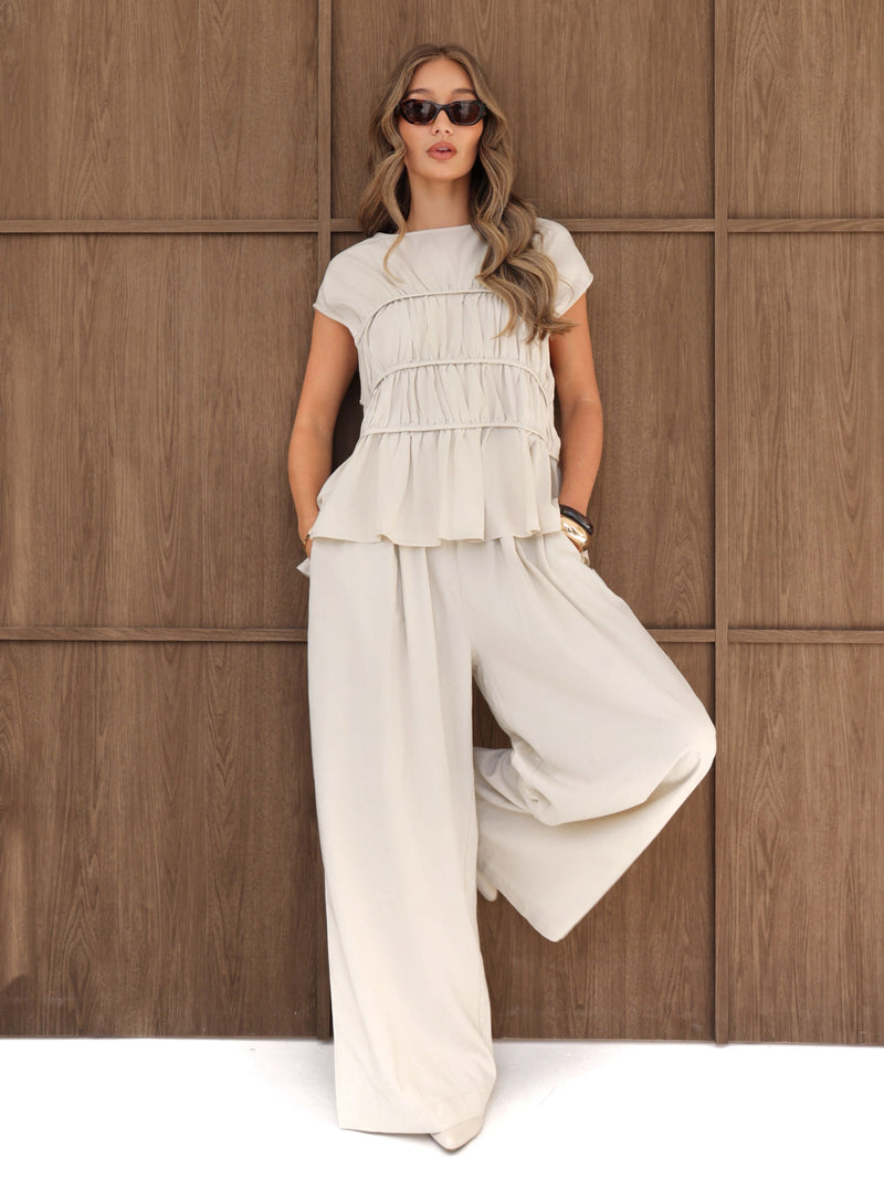 Alessia Linen Frill Top - Off White