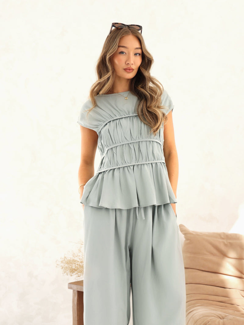 Alessia Linen Frill Top - Soft Sage