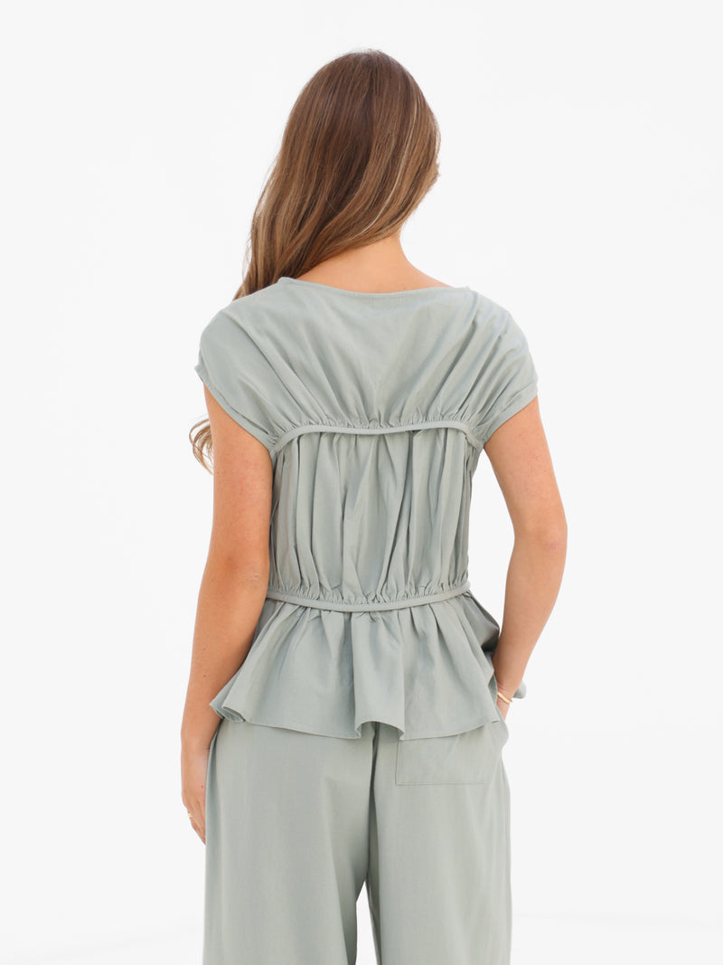Alessia Linen Frill Top - Soft Sage