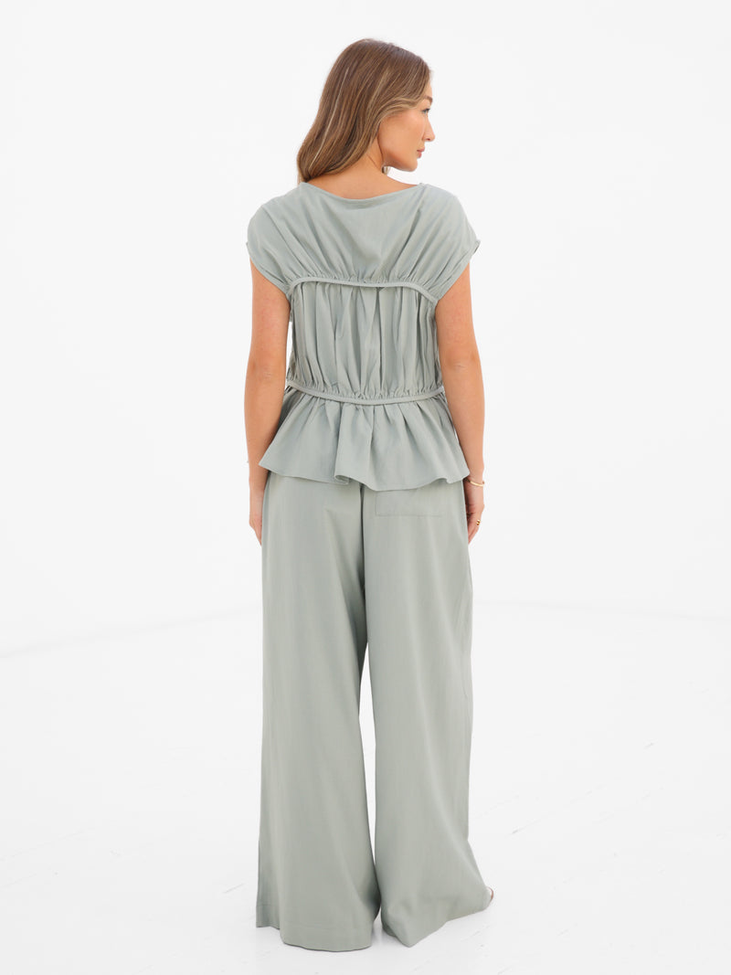 Alessia Linen Frill Top - Soft Sage