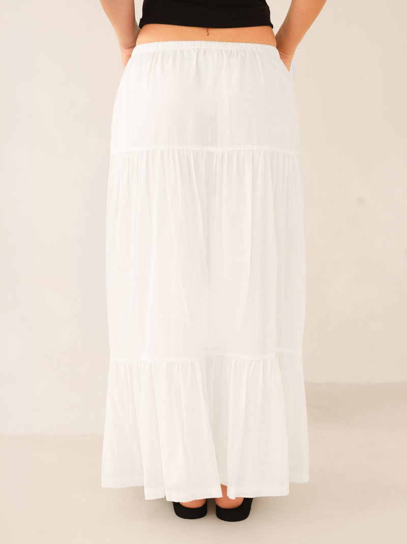 Ava Tiered Maxi Skirt - White