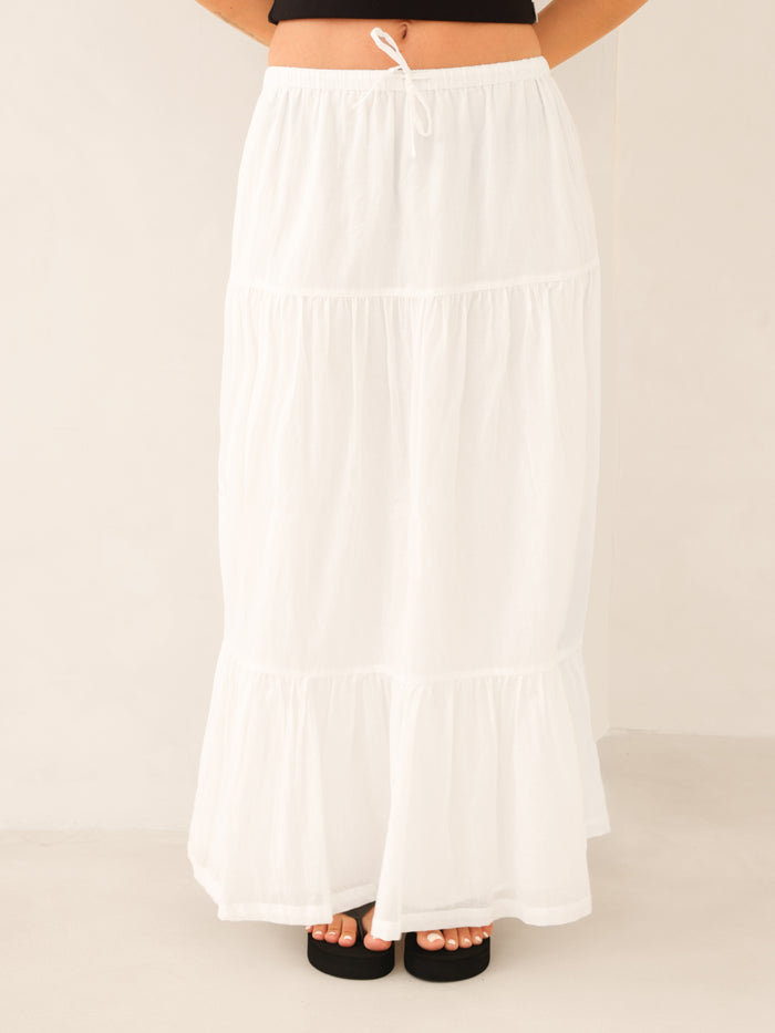 Ava Tiered Maxi Skirt - White