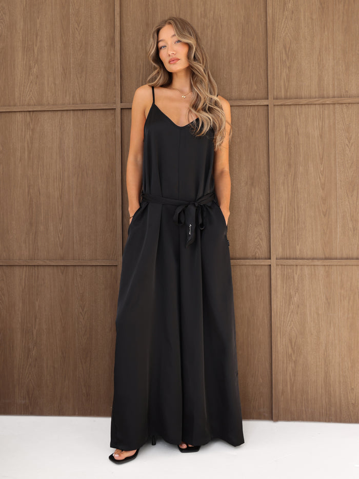 Thalia Satin Jumpsuit - Black