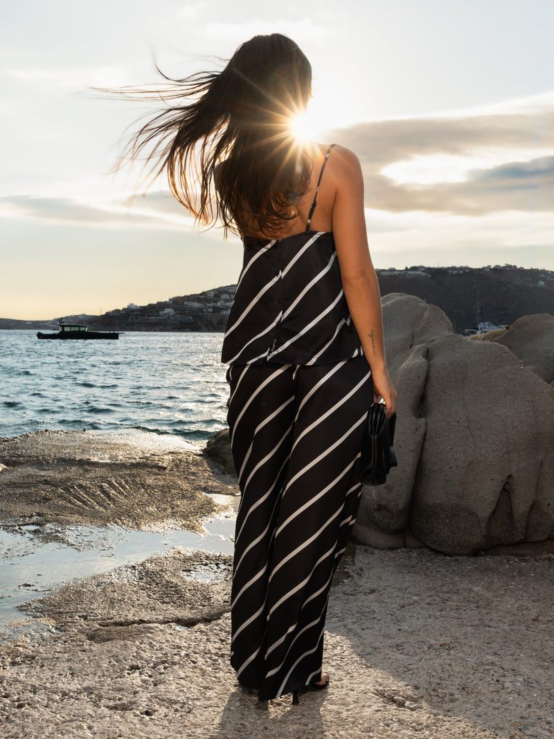Thalia Satin Vest - Black Stripe