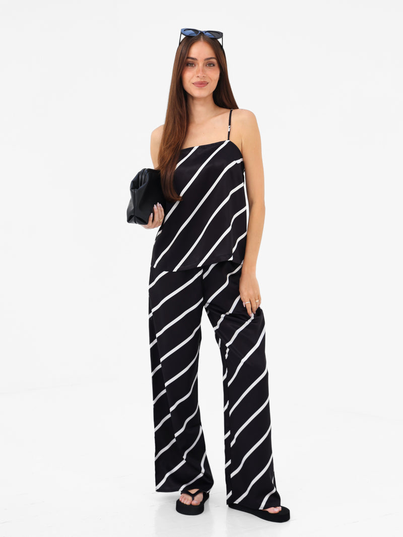 Thalia Satin Vest - Black Stripe