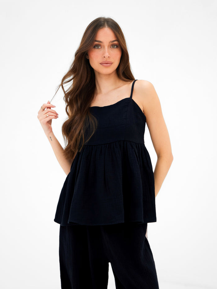 Mila Peplum Top - Black