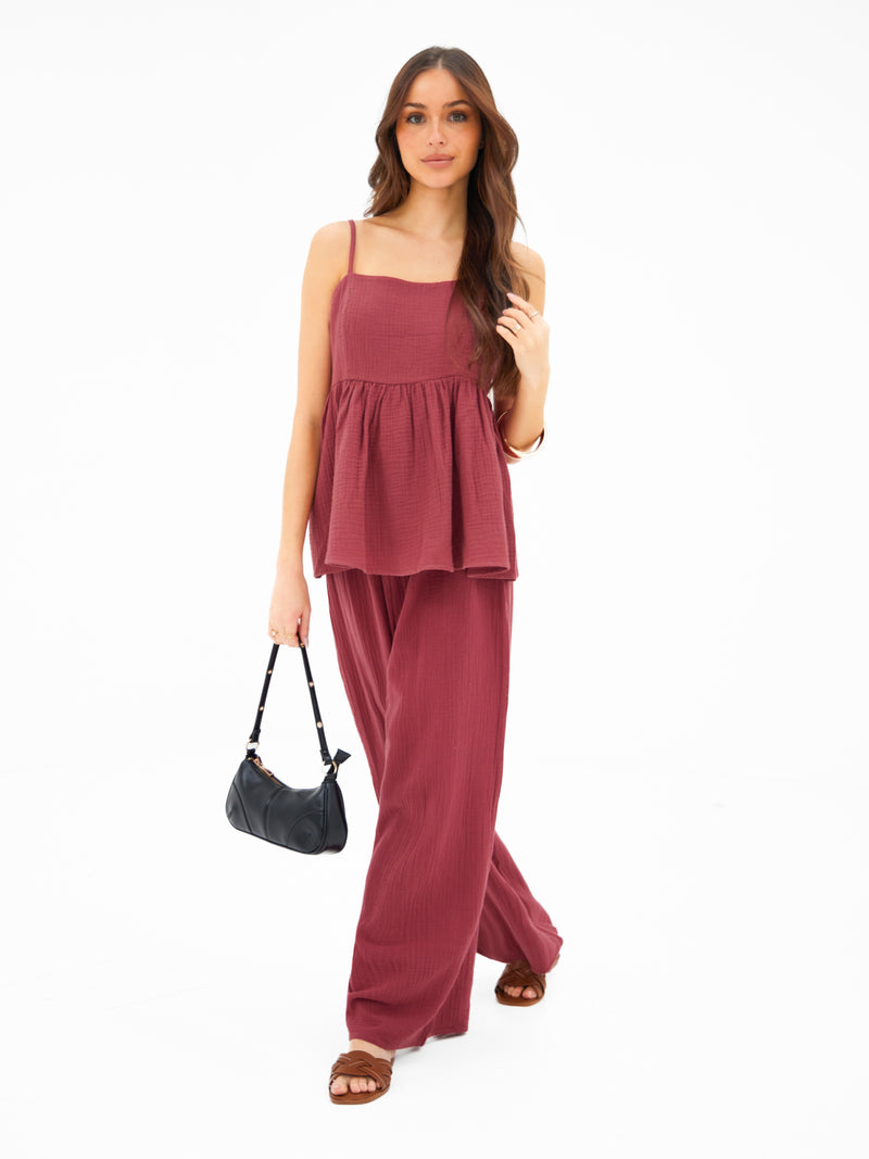 Mila Peplum Top - Washed Red