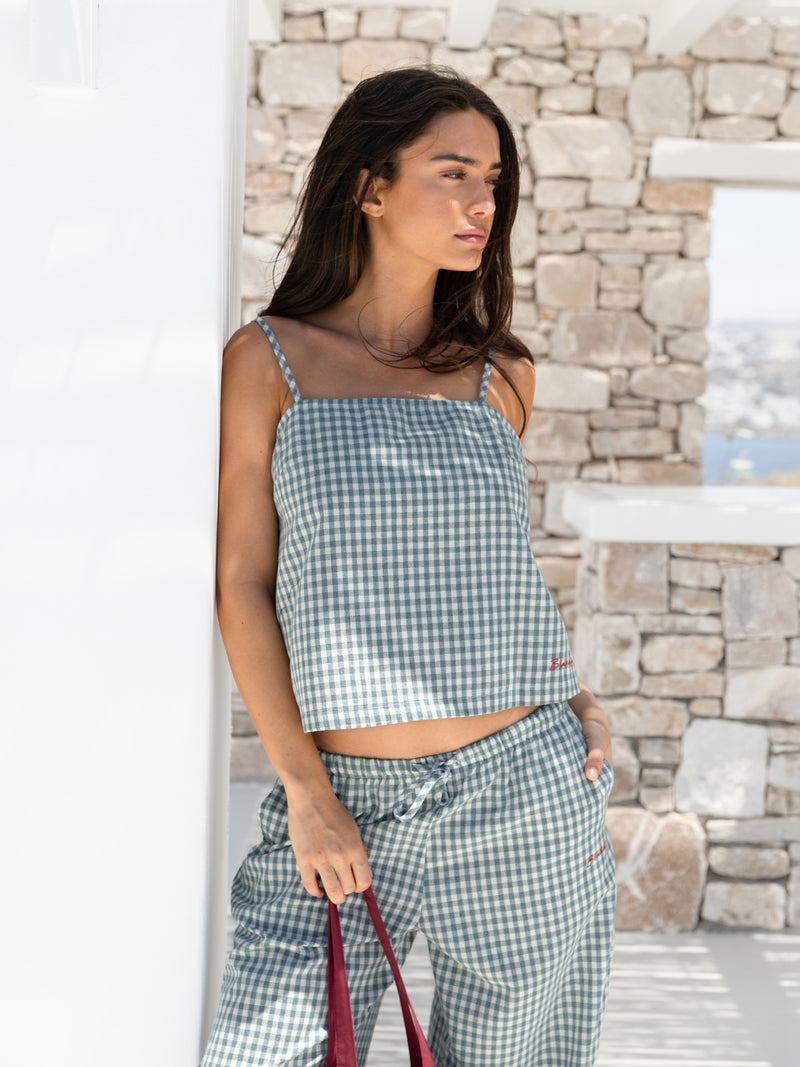 Lottie Gingham Cami Top - Light Teal