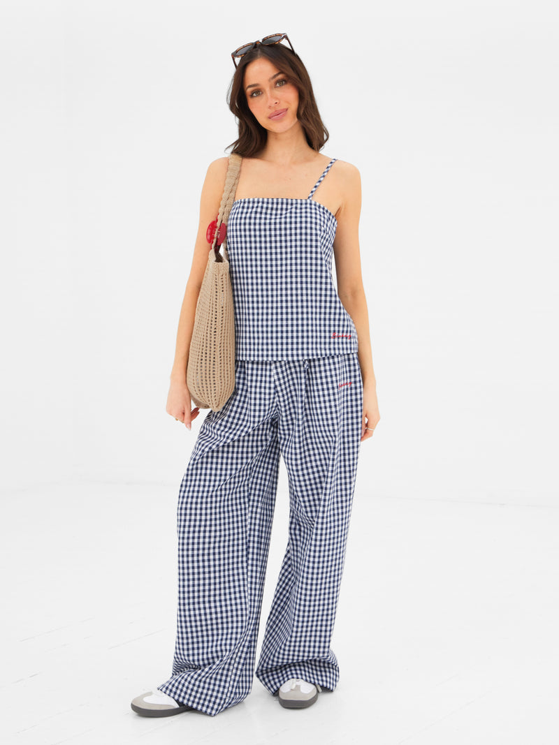 Lottie Gingham Cami Top - Navy