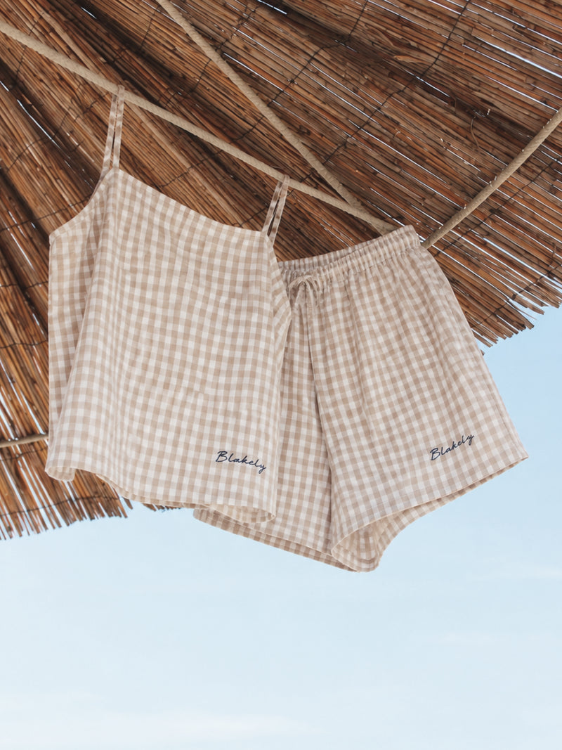 Lottie Gingham Cami Top - Tan