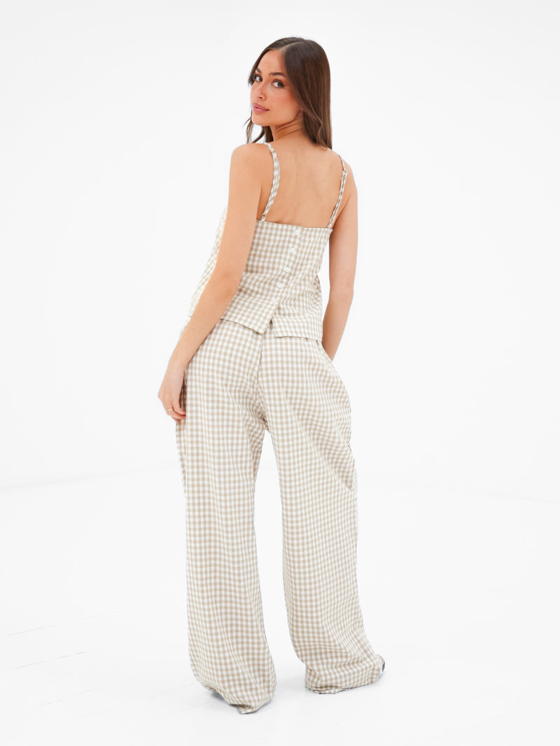 Lottie Gingham Cami Top - Tan