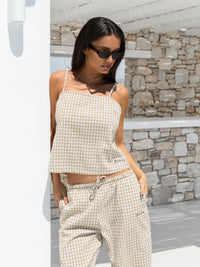 Lottie Gingham Cami Top - Tan