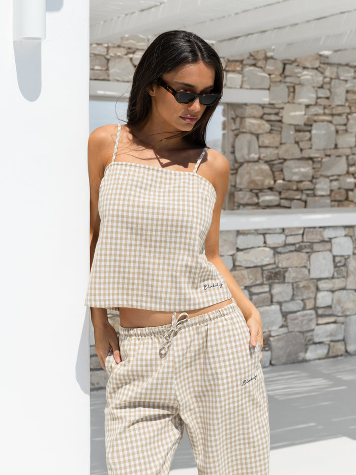 Lottie Gingham Cami Top - Tan