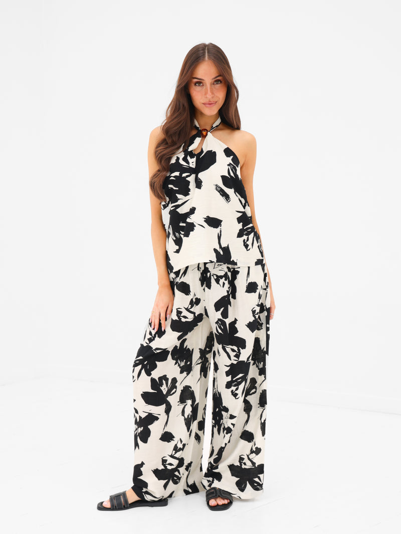 Alora Beaded Halter Neck Top - Black & White