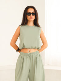 Kaia Bubble Hem Poplin Top - Pistachio