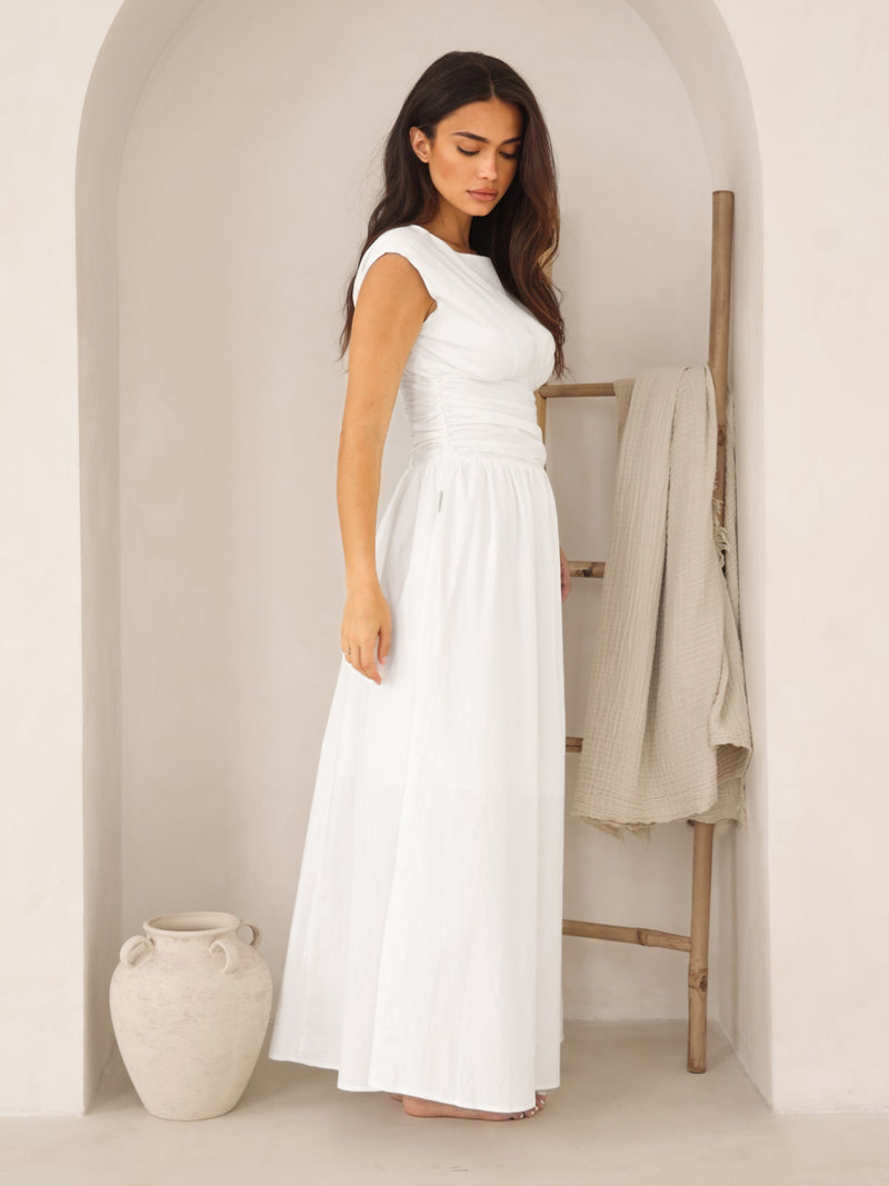 Kaia Poplin Maxi Dress - White