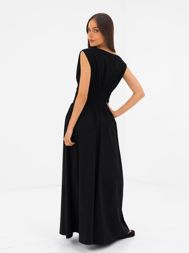 Kaia Poplin Maxi Dress - Black