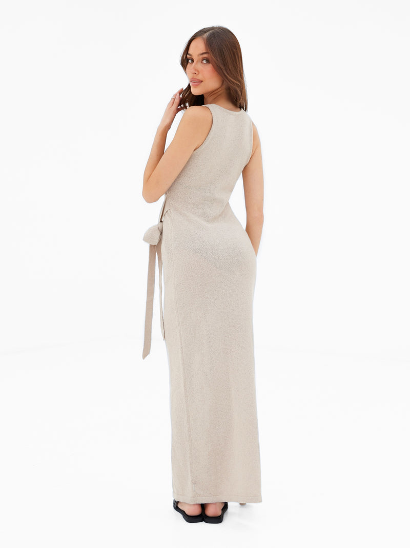 Mae Tied Waist Dress - Taupe