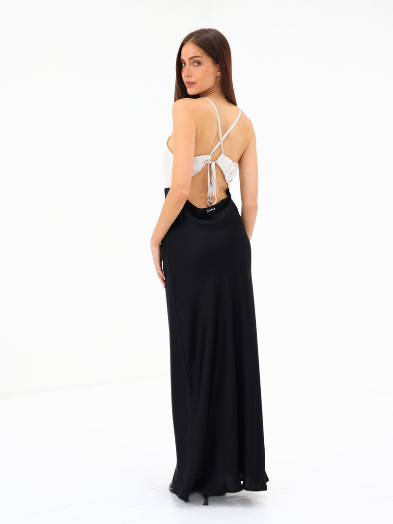 Thalia Satin Dress - Black & Champagne