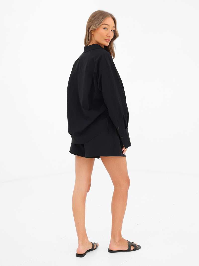 Kaia Oversized Poplin Shirt - Black