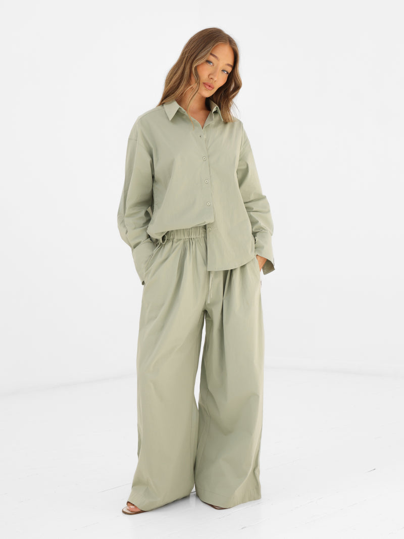 Kaia Oversized Poplin Shirt - Pistachio