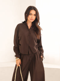 Kaia Oversized Poplin Shirt - Mocha Brown