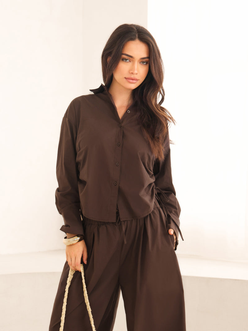 Kaia Oversized Poplin Shirt - Mocha Brown